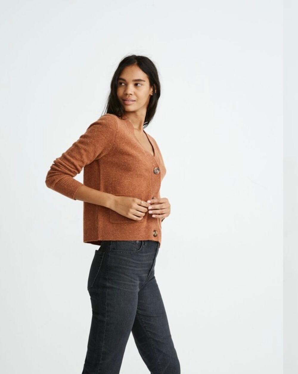 Madewell Women's Rust Shrunken Merino Wool Textured Cardigan Sweater Size S